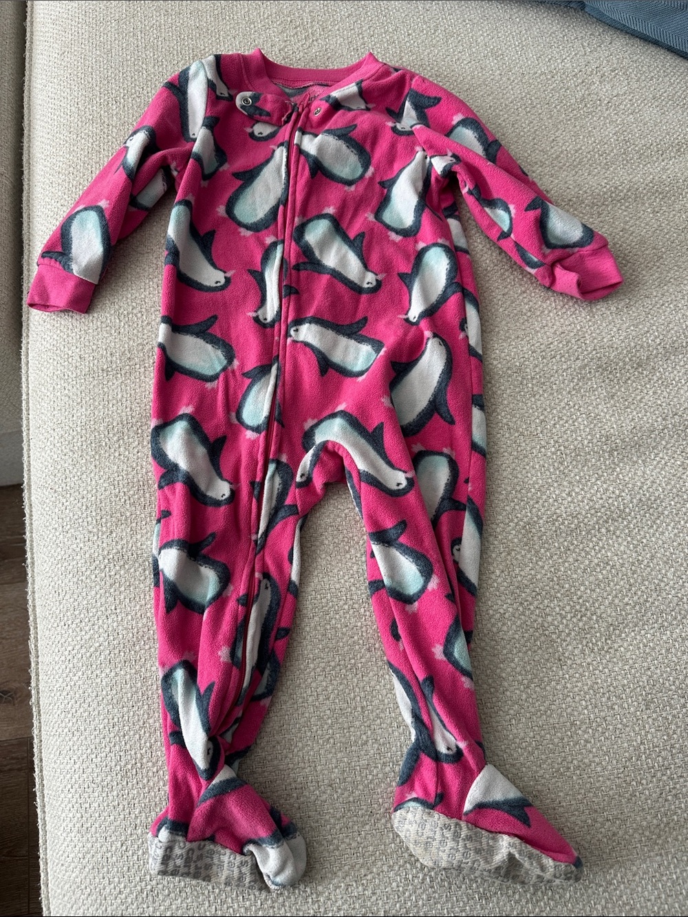 Carter's Hot Pink Penguin Fleece Footed One-Piece